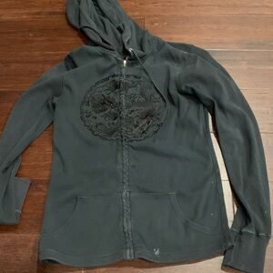 Black Hooded Zip-Up Jacket lucky brand